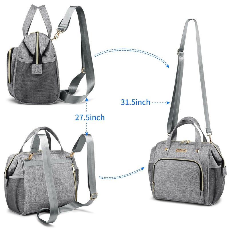 FHELAD 5 in 1 Small Diaper Bag Backpack, Diaper Bag Tote with Insulated Pockets (Gray) | 5 in 1 Diaper Bag, Short Trips & Daily - Image 3